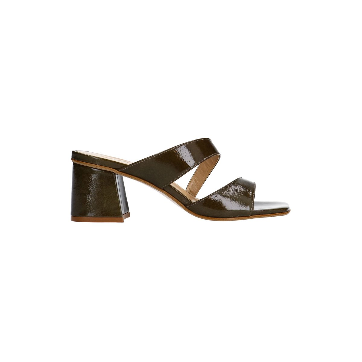 Sandales à talon en cuir verni vert, SACHA