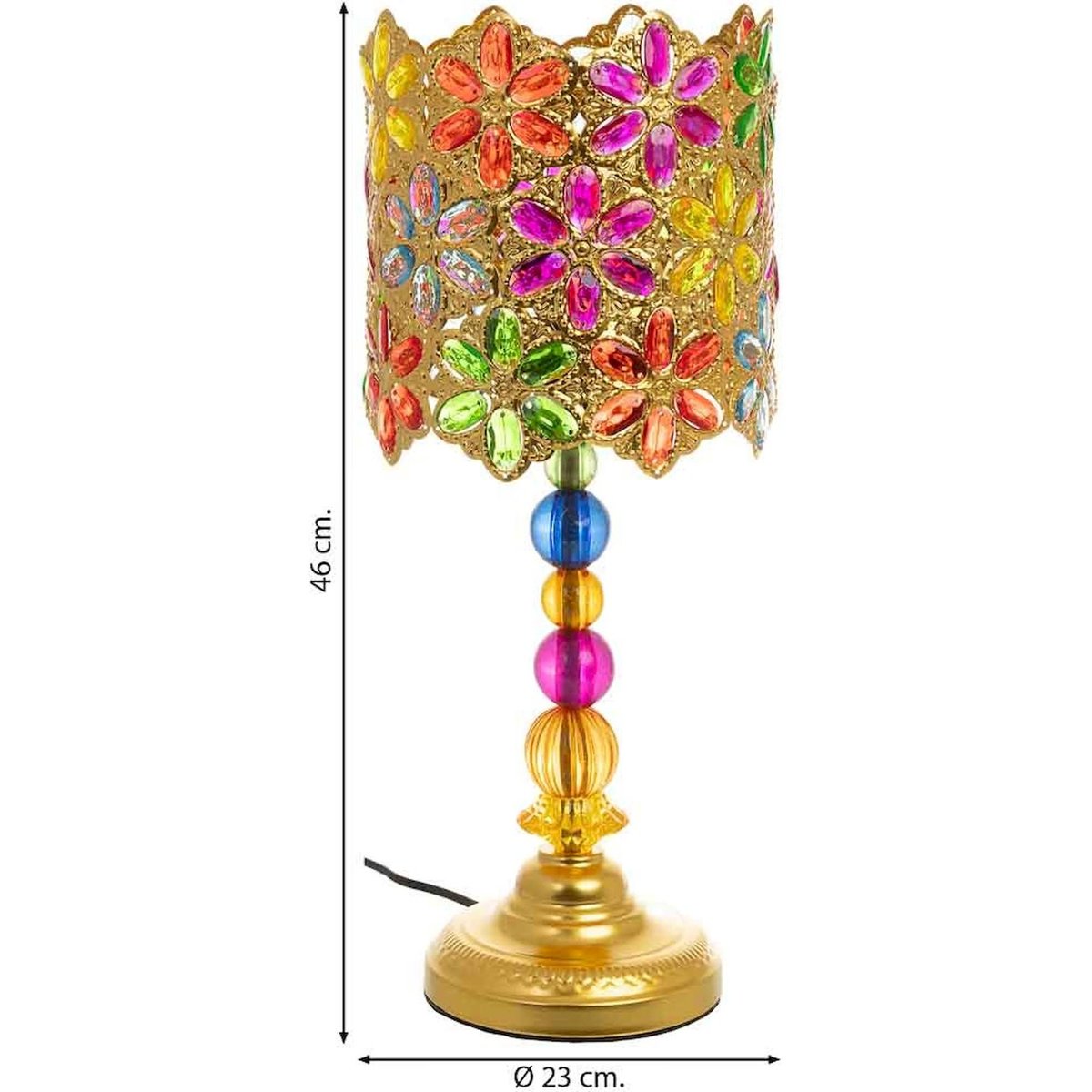 Lampe de table en métal, style verrerie multicolore fleurs et métal doré, RECOLLECTION