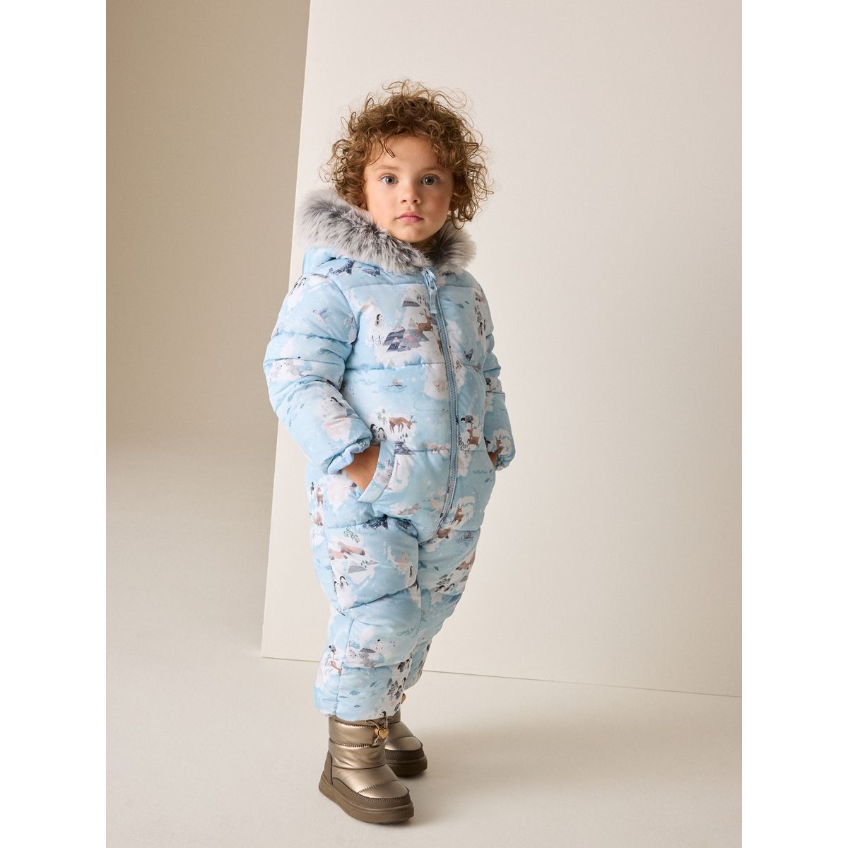 Combinaison de ski imperméable imprimée scène d'hiver bleue, NEXT