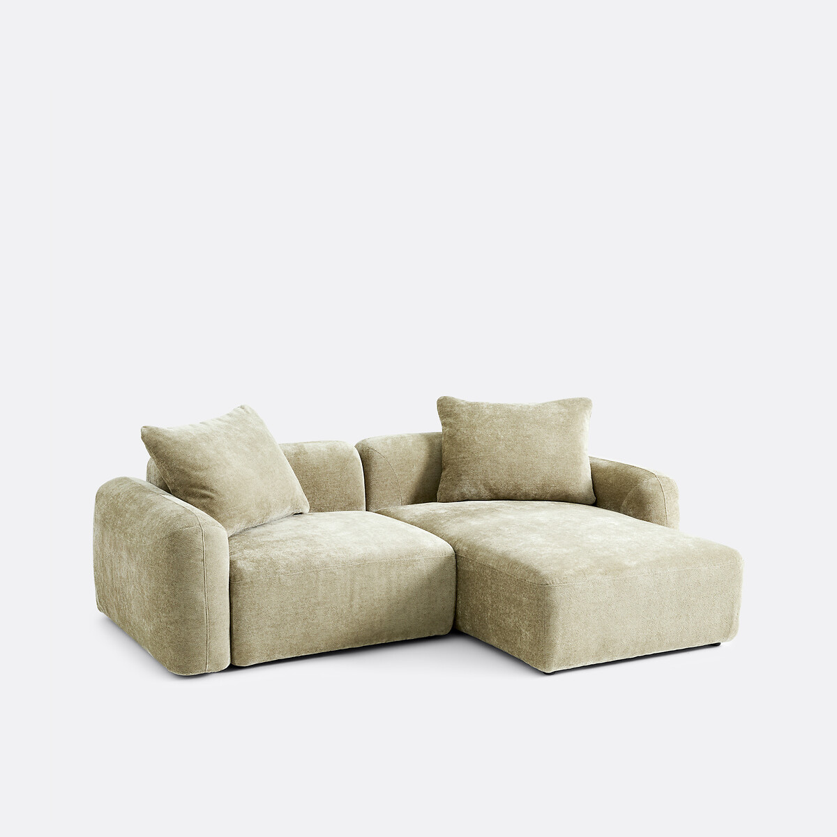 Canapé modulable, d'angle droit, avec méridienne, en chenille épaisse, AMAD vert sauge, LA REDOUTE INTERIEURS