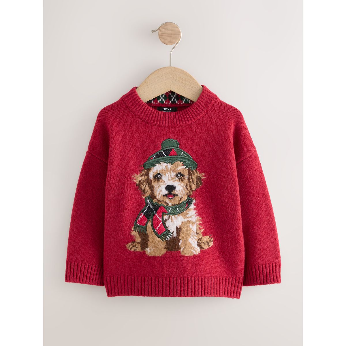 Pull en maille de noël chien rouge, NEXT