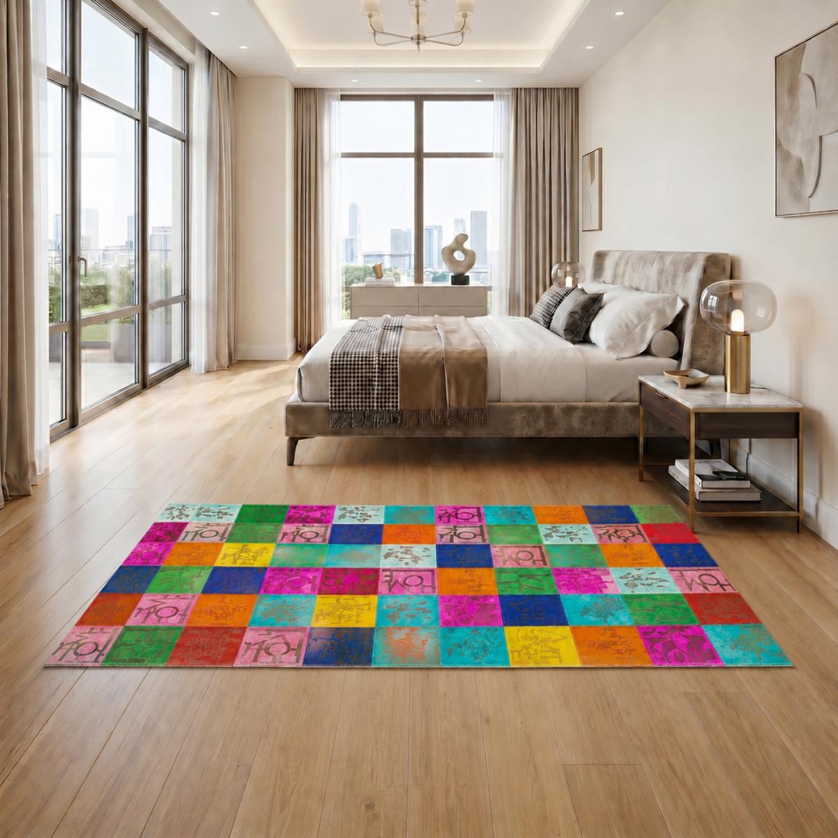 Tapis peau de vache POP R&L, kilim fait main multicolore, UN AMOUR DE TAPIS