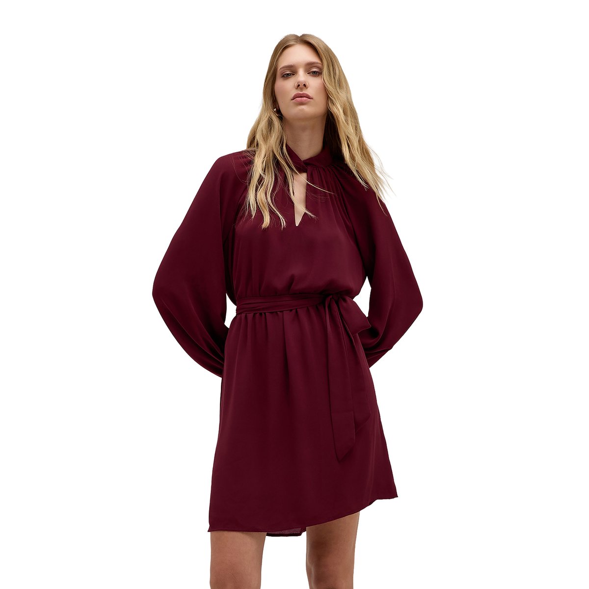 Robe évasée drapée burgundy, MOTIVI
