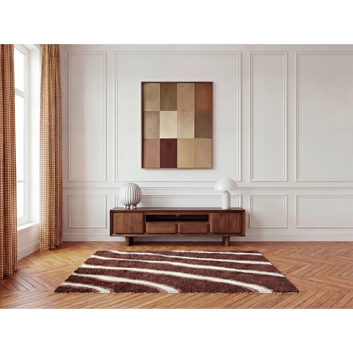 Meuble TV 200 cm bois massif, BELLECOUR marron foncé, BOBOCHIC