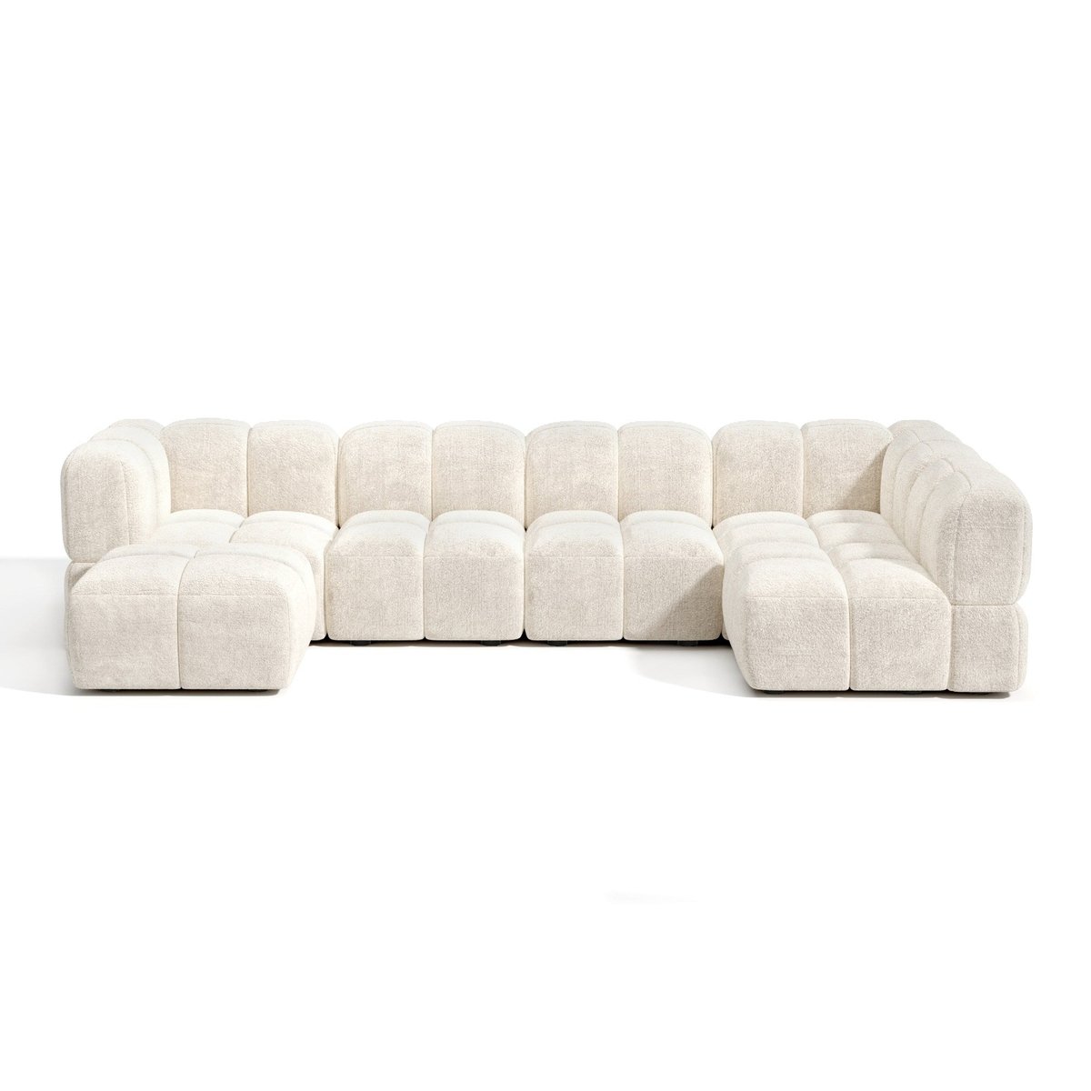 Canapé grand angle modulable 8 places en velours texturé NUBI crème, SIA HOME