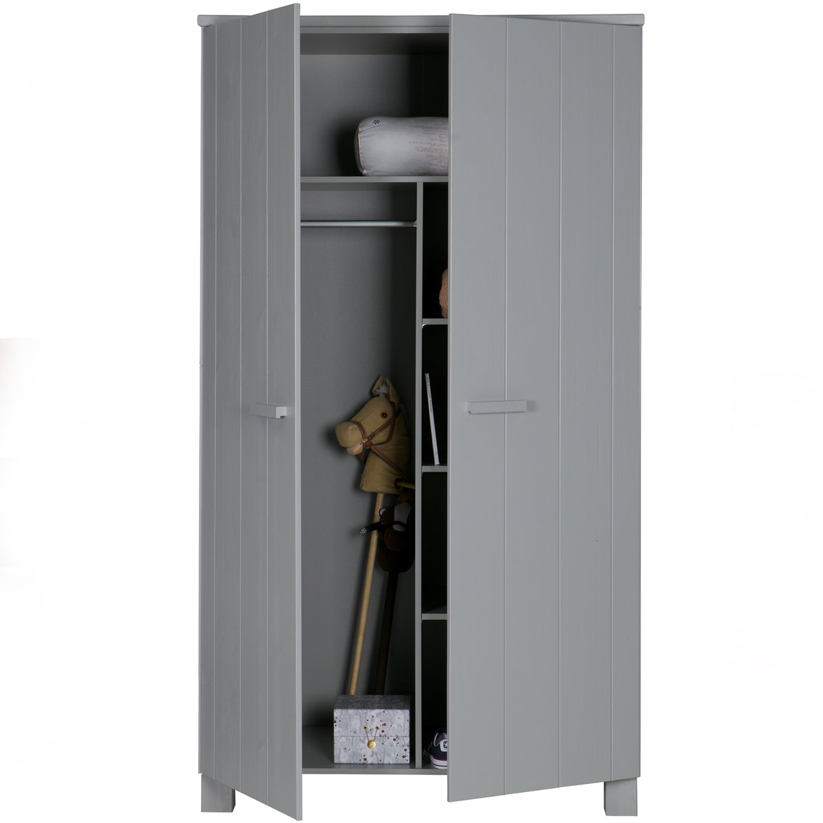 Armoire 2 portes en pin DENNIS béton gris, WOOOD