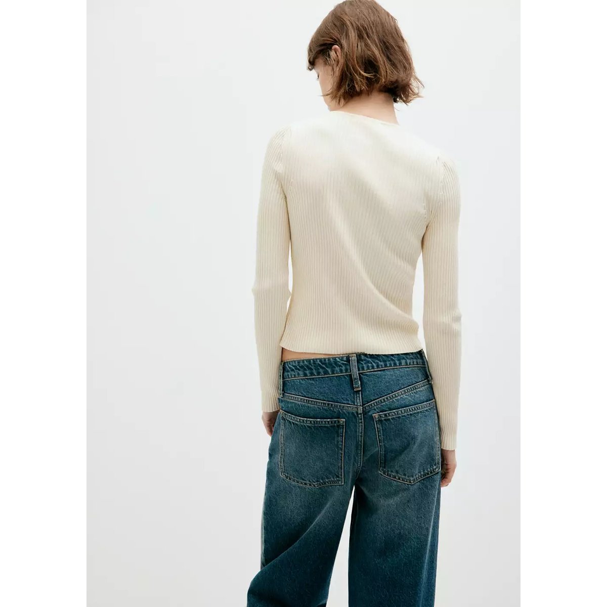 Cardigan asymétrique côtelé écru, MANGO