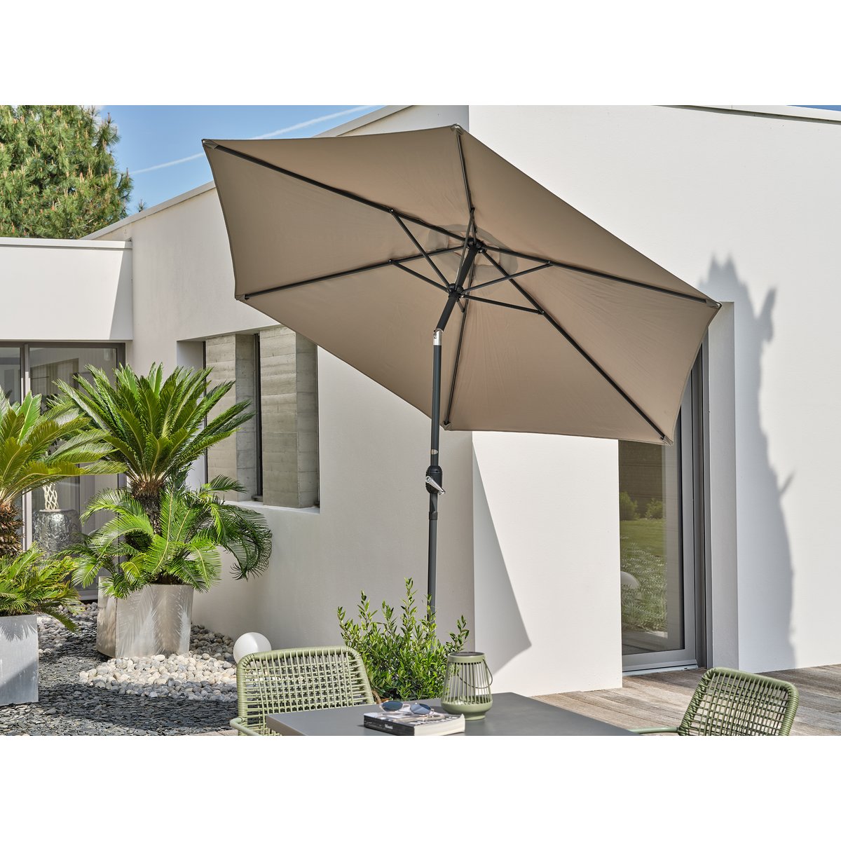 Parasol à manivelle en aluminium et toile MARBELLA kaki, DCB GARDEN