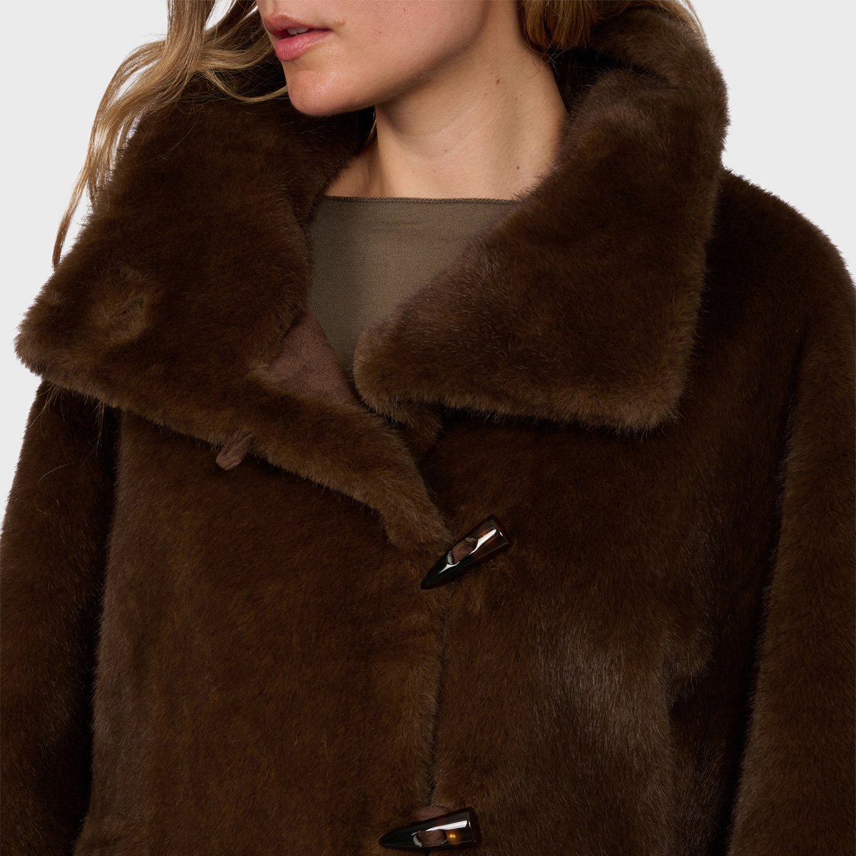 Manteau long à col montant JULIE chocolat, OAKWOOD