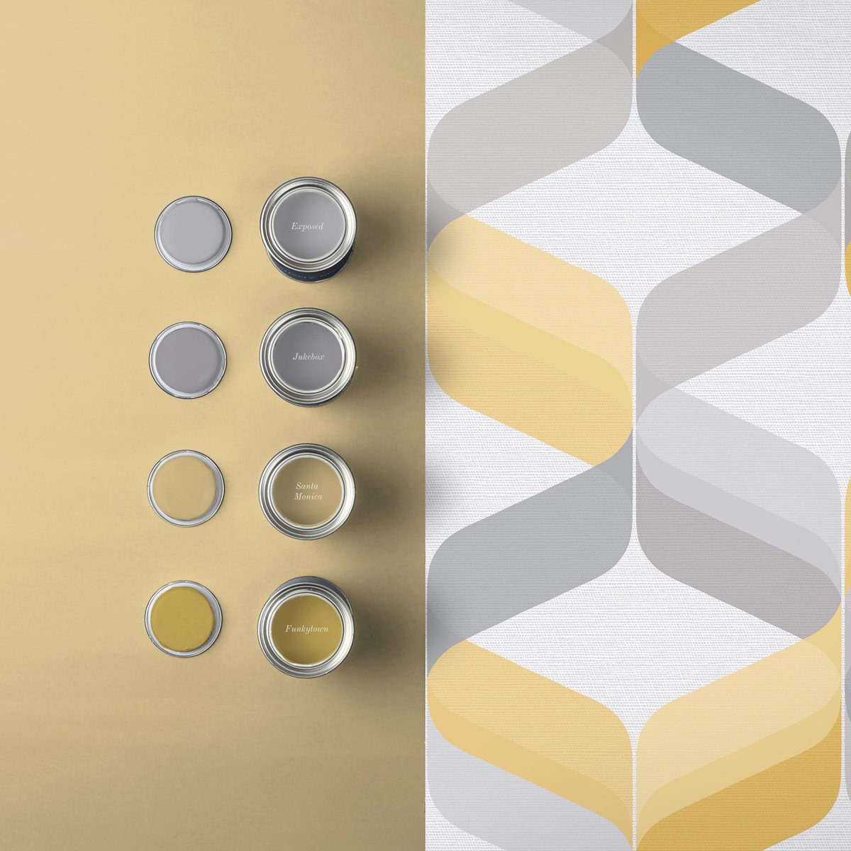 Papier peint Retro Lemon jaune ocré, gris, blanc, GRAHAM ET BROWN