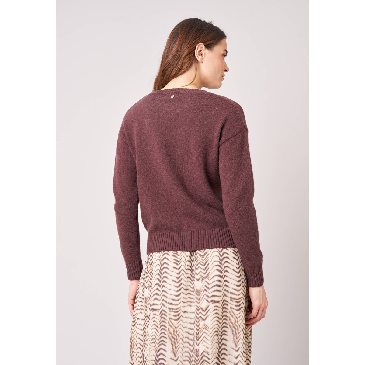 Pull femme maille douce motif cœur ADONIS light brown, DEELUXE