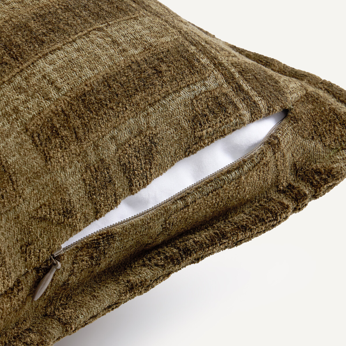 Housse de coussin chenille jacquard, Hesper vert olive, AM.PM