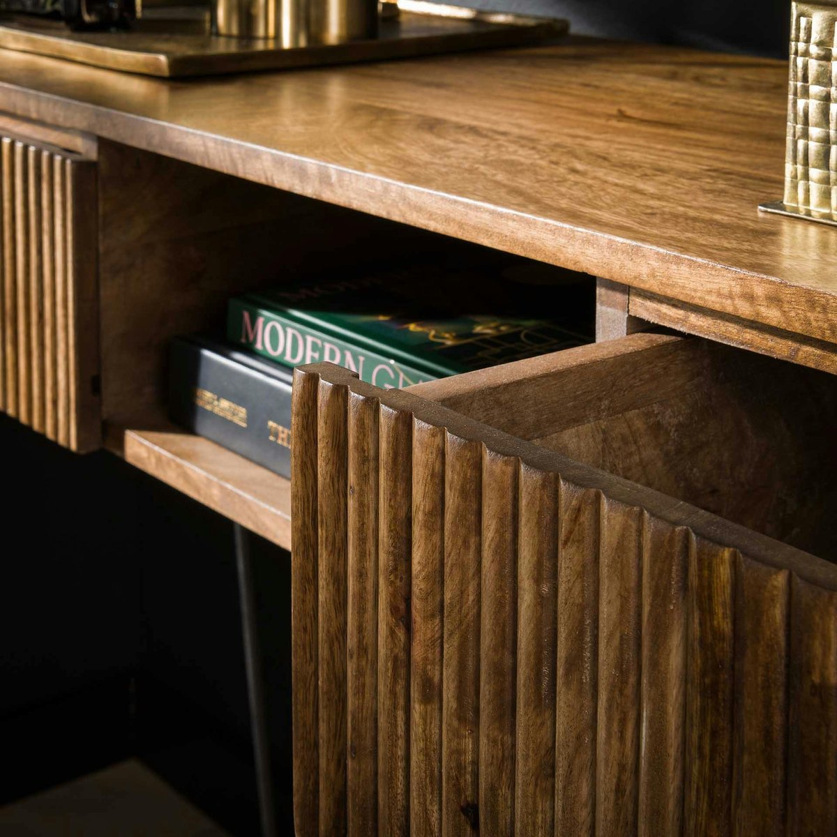 Console de chambre en bois de manguier motif baguette 2 tiroirs DELHI bois naturel, PIER IMPORT