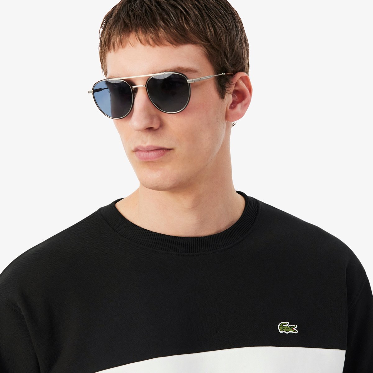Sweatshirt molleton color-block noir-dy4, LACOSTE