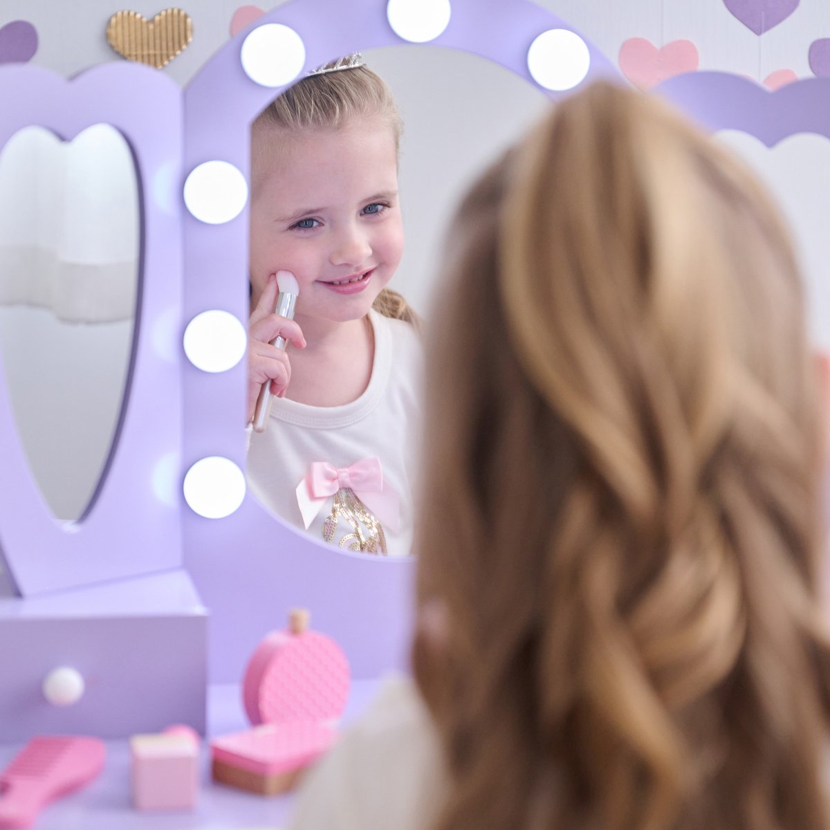 Coiffeuse cœur avec miroir LED & tiroirs blue, TEAMSON KIDS