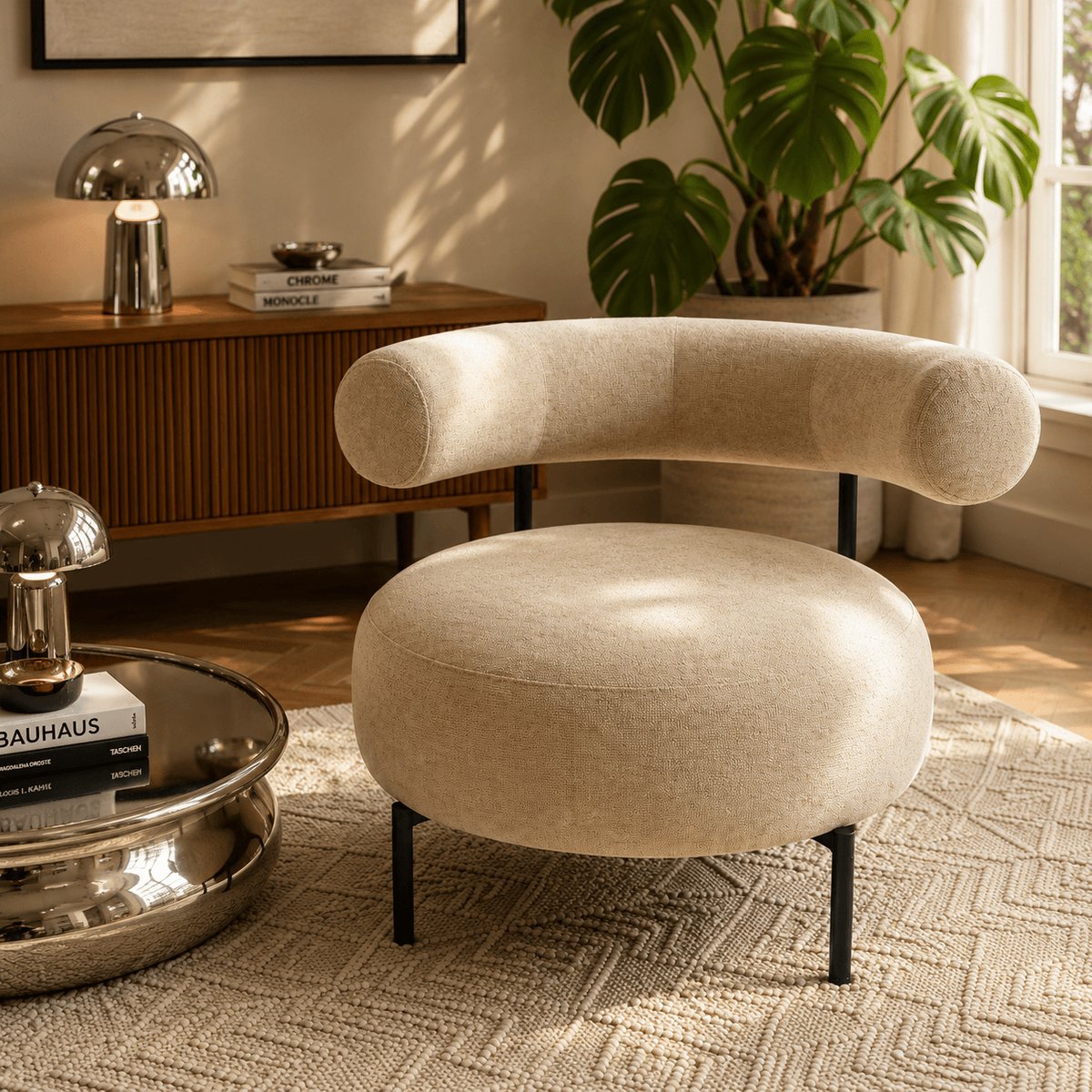 Fauteuil en tissu et acier FAREL beige, SORELH