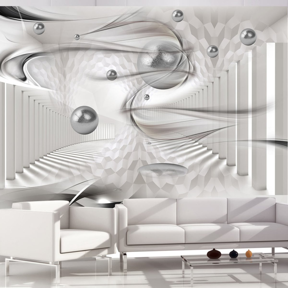 Papier peint intissé panoramique Abstractions White bullets gris / argent, EDEN