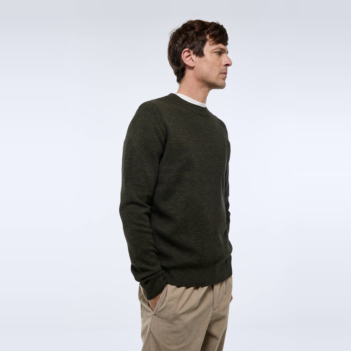 Pull col rond en coton et laine militaire, MONOPRIX