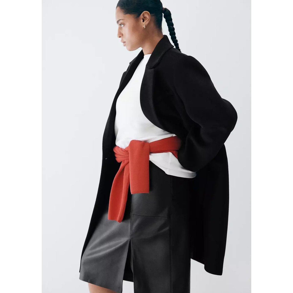 Jupe droite similicuir noir, MANGO