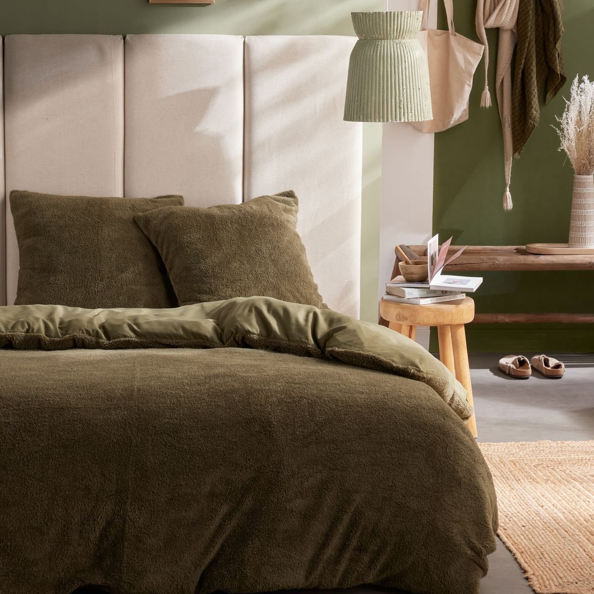 Parure de lit polaire teddy BIEN AU CHAUD vert, TODAY
