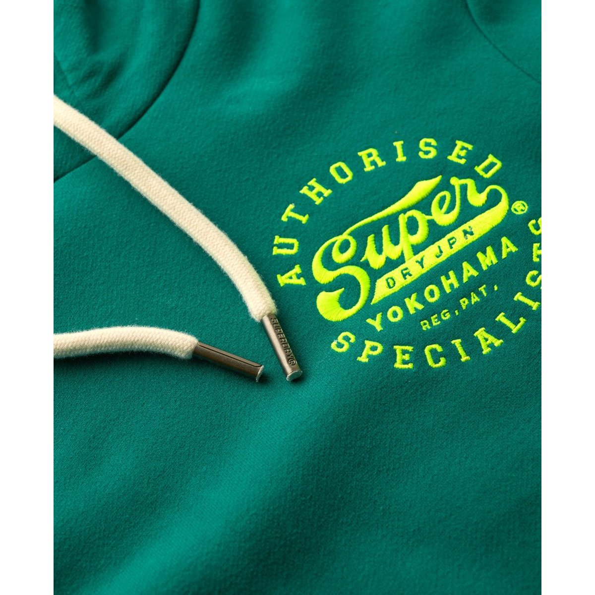 Sweat à capuche à motif brodé fluo vert tempête, SUPERDRY