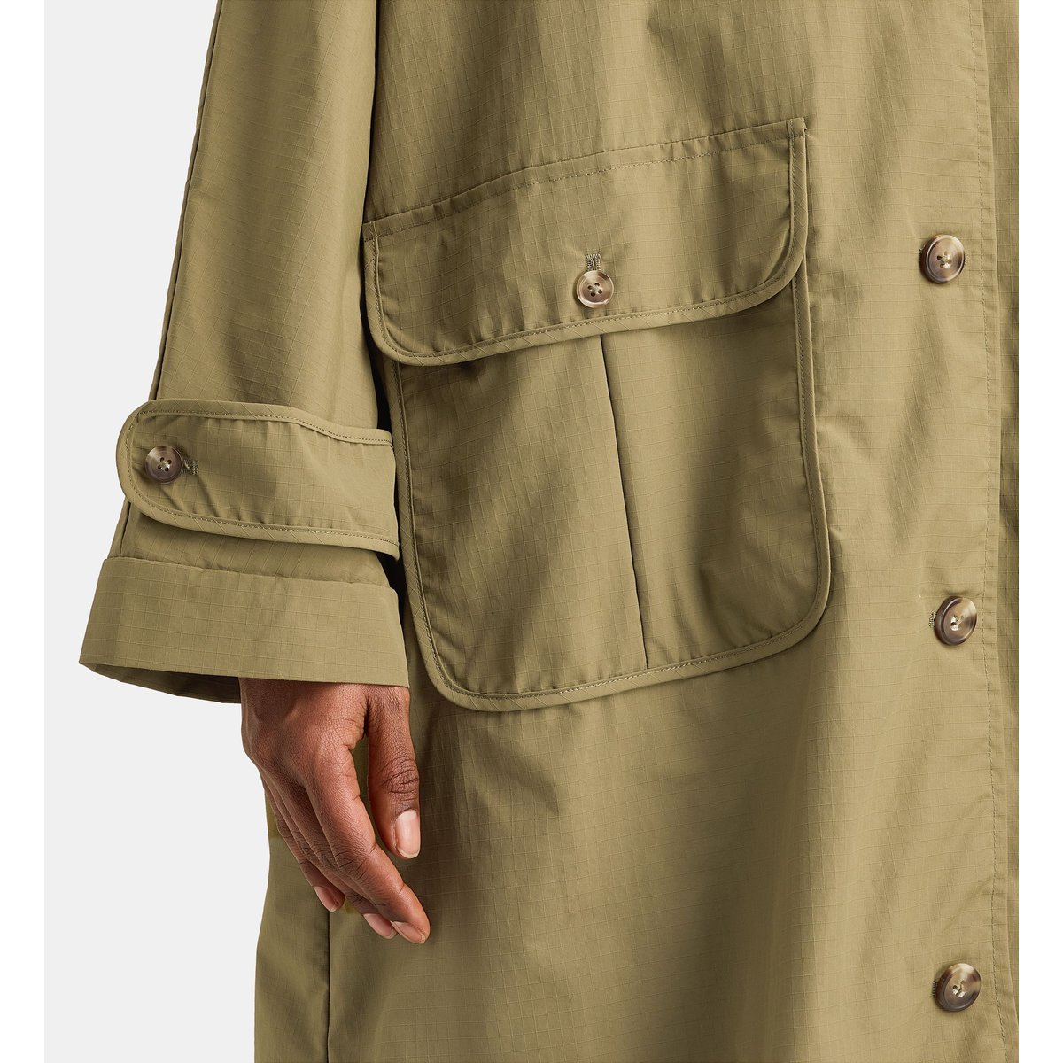 Imperméable long droit laly capuche recyclé kaki, JODHPUR