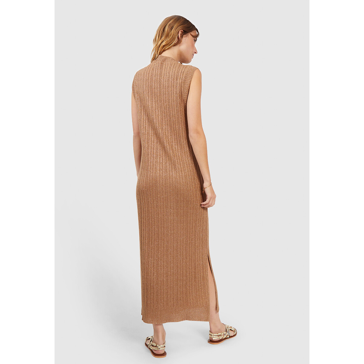 Robe irisée sans manches en maille beige, ICODE