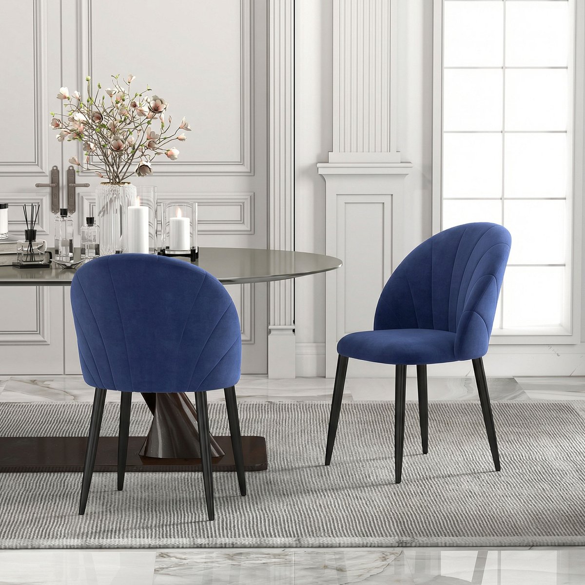 Chaise de salle à manger Velours (100 % bleu, noir, HOMCOM