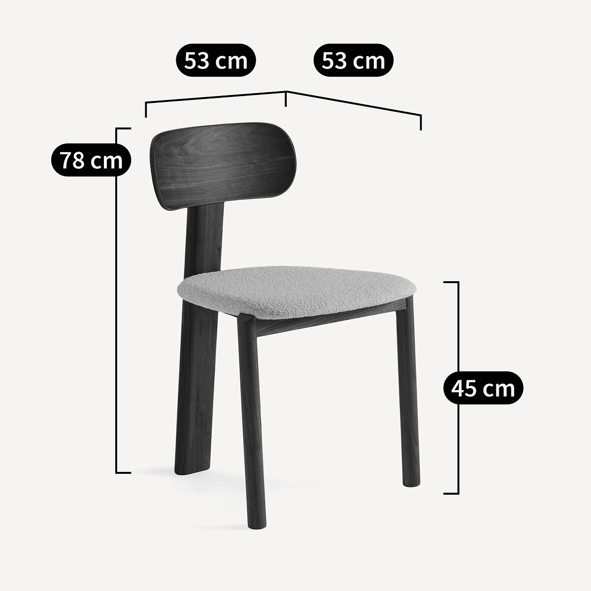 Chaise 3 pieds, en noyer massif et tissu bouclette, MARAIS noyer/craie, EMMANUEL GALLINA X AM.PM