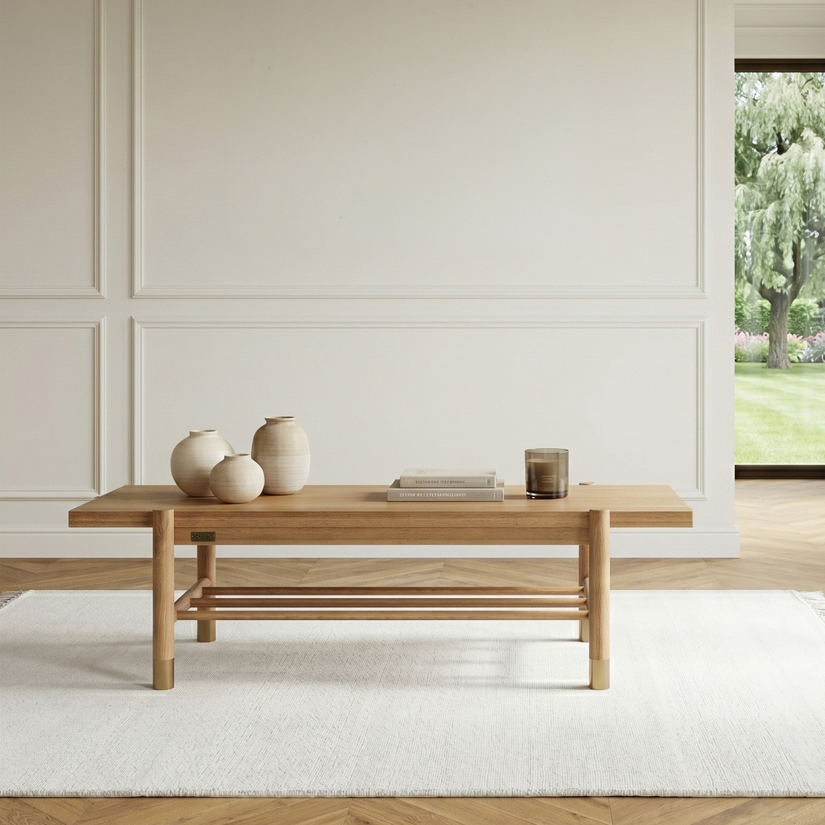 Table basse rectangulaire style scandinave en chêne GEORGETOWN beige, ROBIN DES BOIS