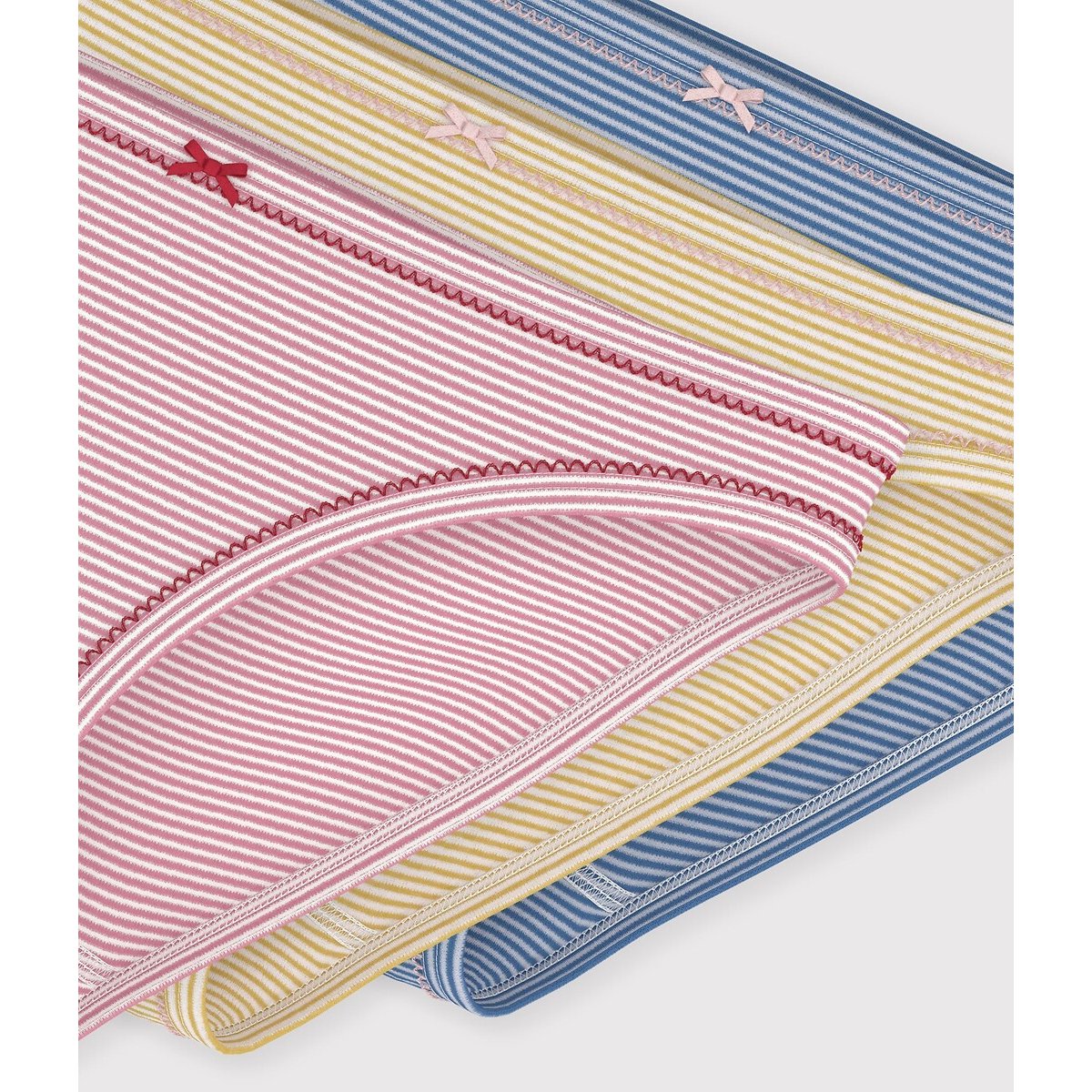 Pack of 3 Striped Cotton Briefs pink/blue/green set, PETIT BATEAU