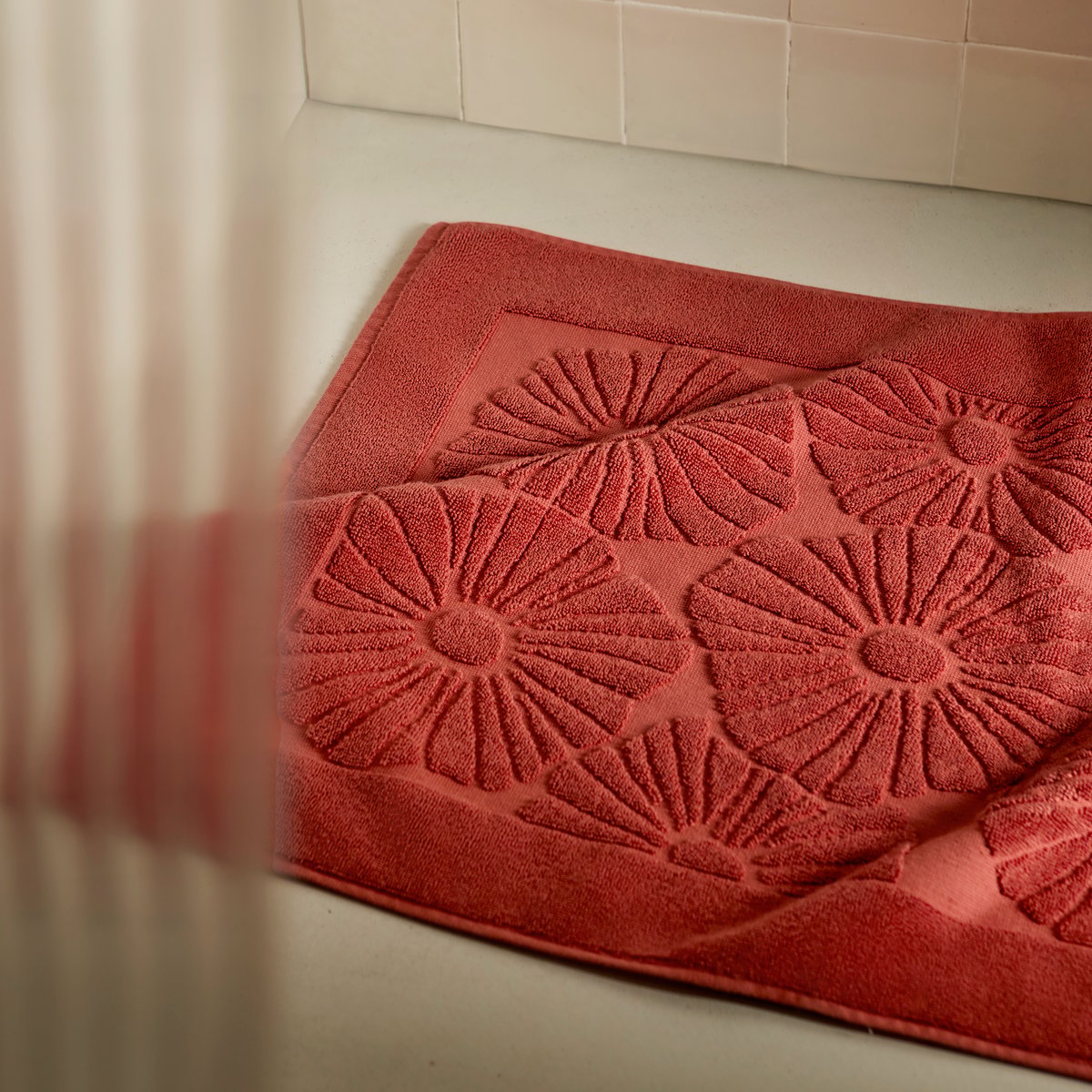 Tapis de bain coton CALANCA terracotta, CARRE BLANC