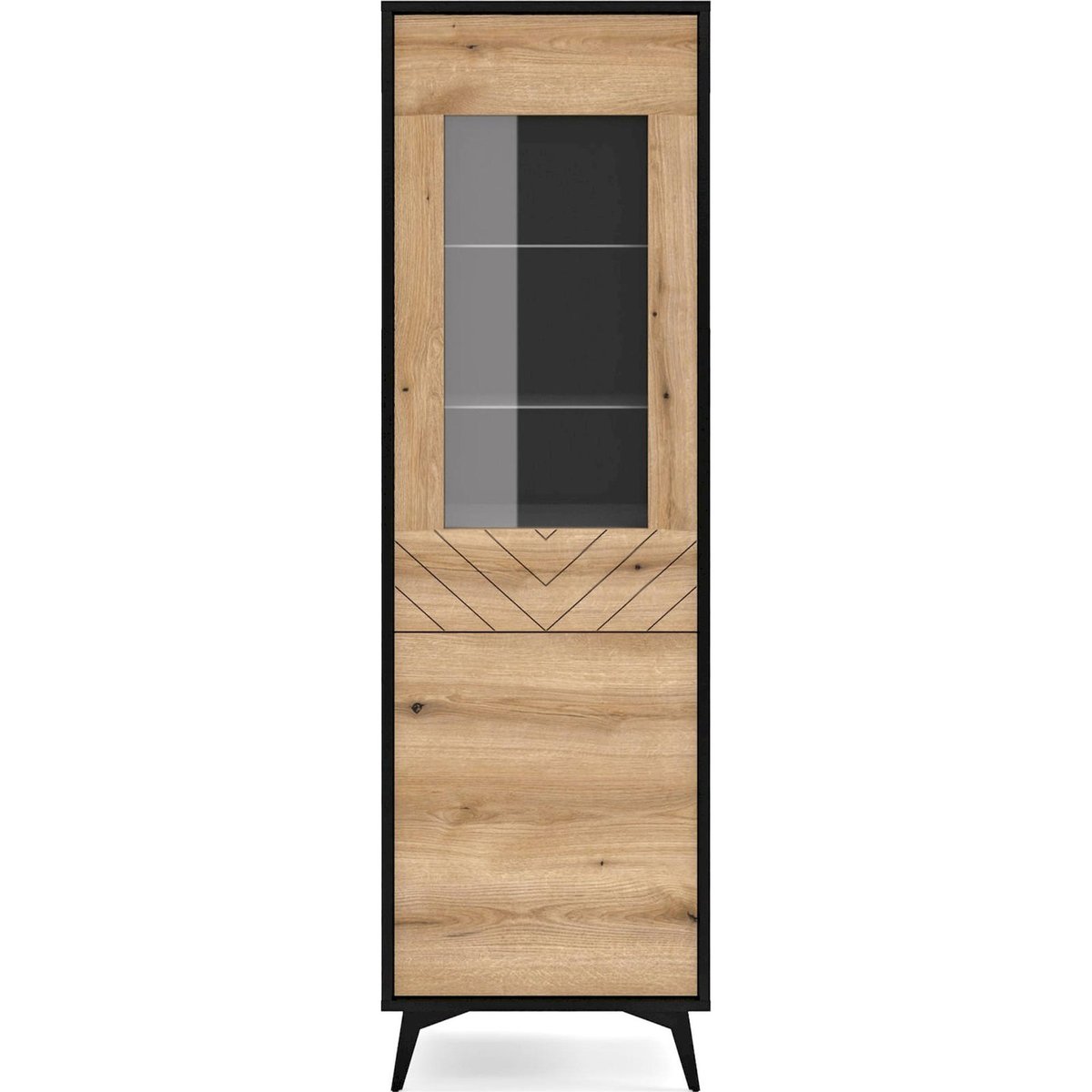 Vitrine deux portes bois collection BOULIA noir et chêne evoke, RECOLLECTION