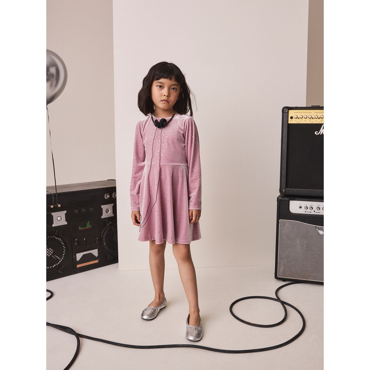 Robe scintillante en velours manches longues rose, NEXT
