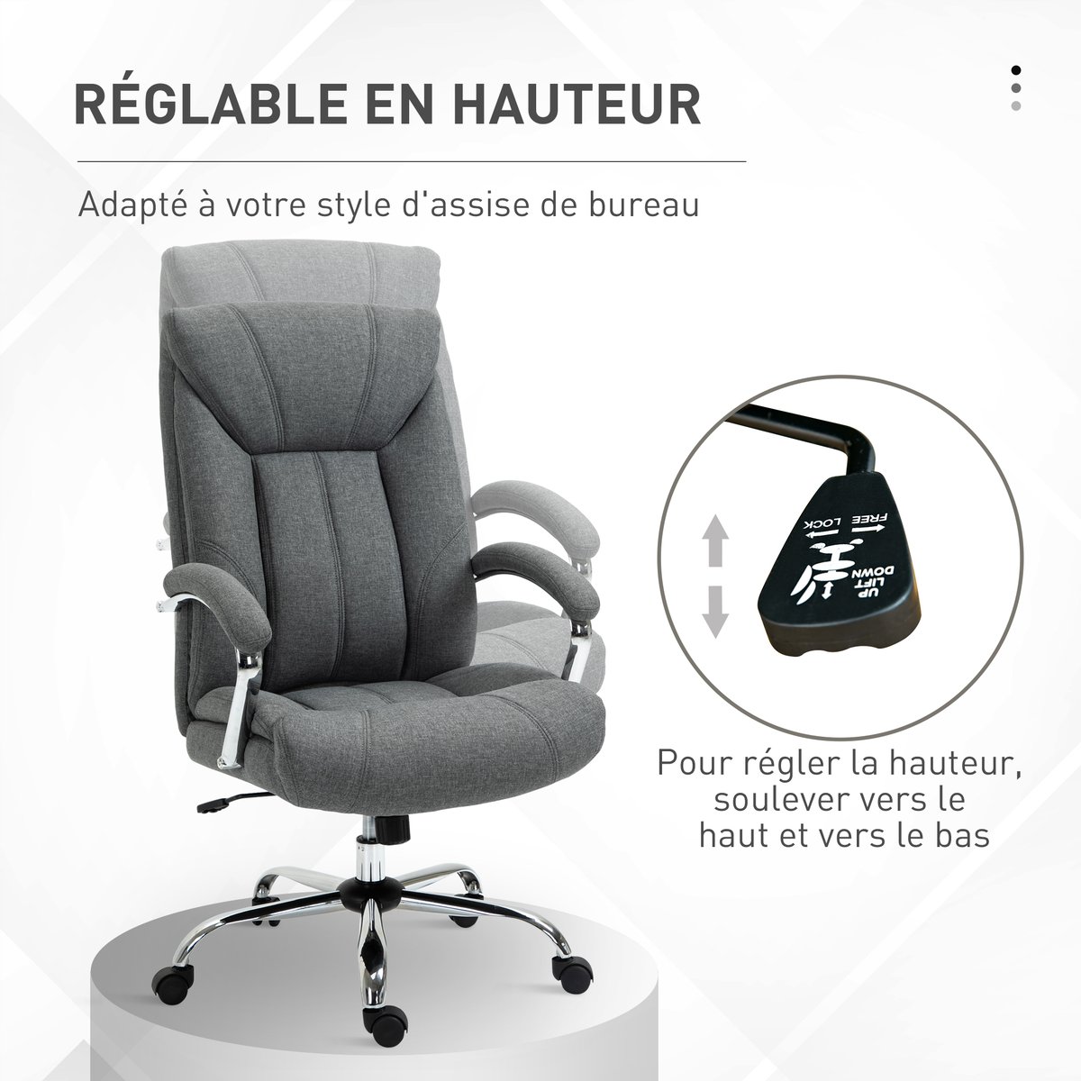 Chaise de bureau Lin (100% polyester) Gris gris, HOMCOM
