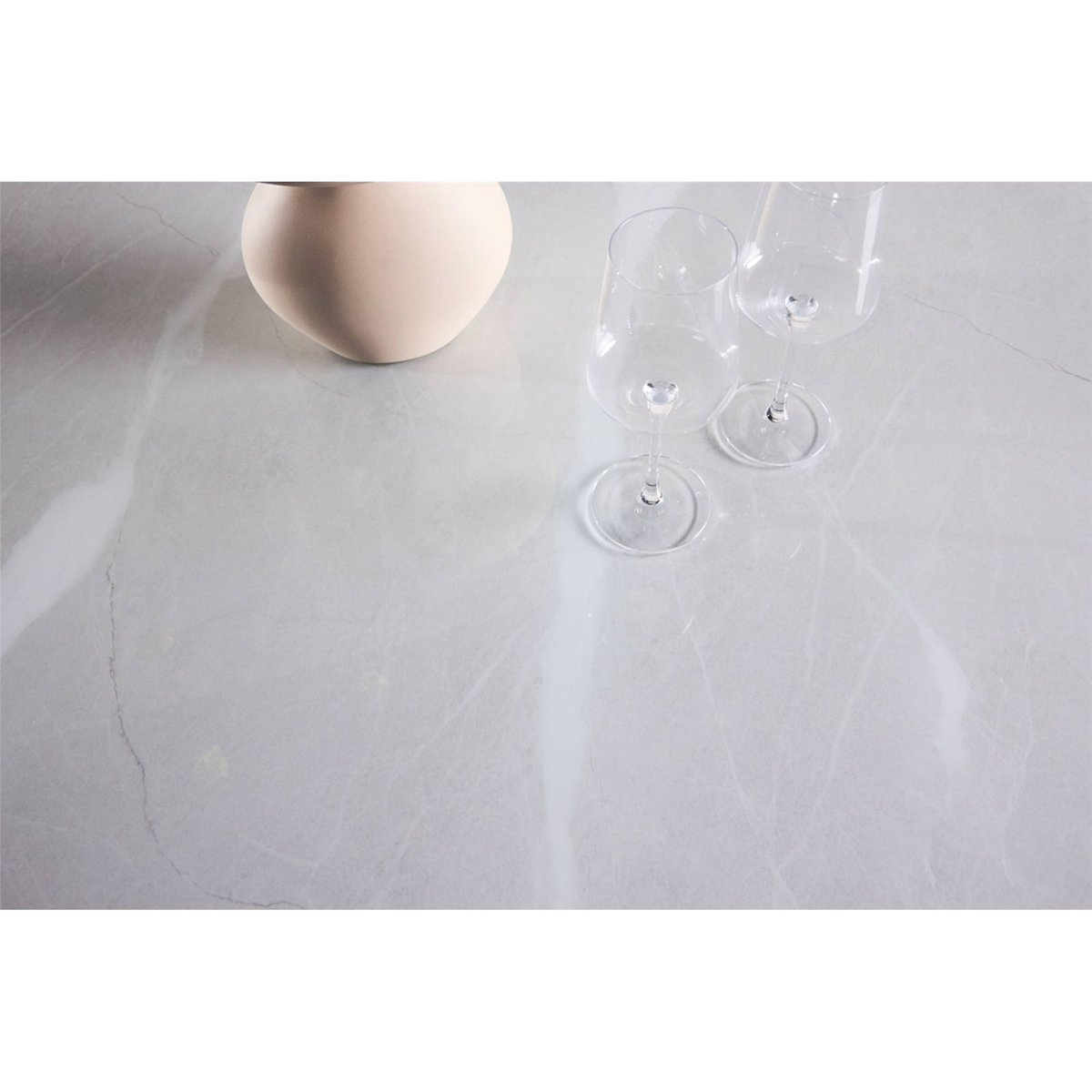 Table ronde HYDROWN verre et piètement cannelé blanc et bois clair, RECOLLECTION
