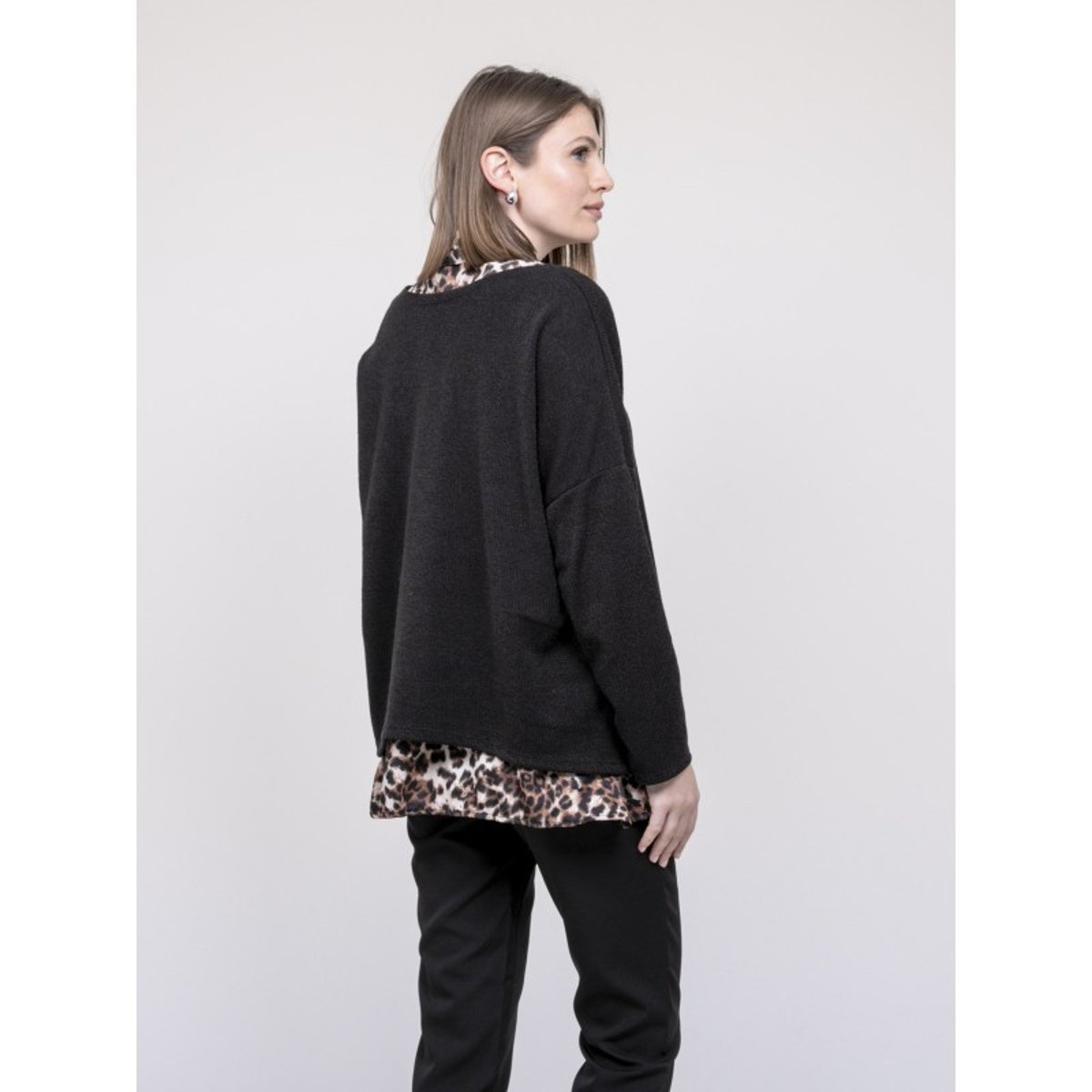 Pull 2 En 1 Chemise Léopard Kubila noir, DONA LISA