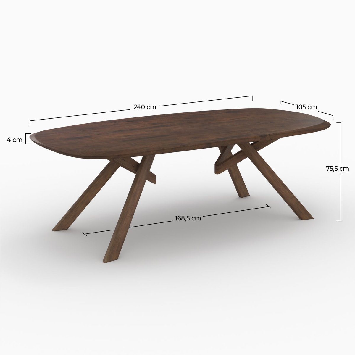 Table rectangulaire en bois d'hévéa massif - MERLIN marron foncé, MAISON PAVANE