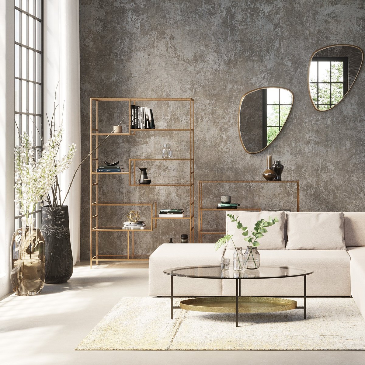 Étagère en verre et acier 195x115cm, LOFT or, KARE DESIGN
