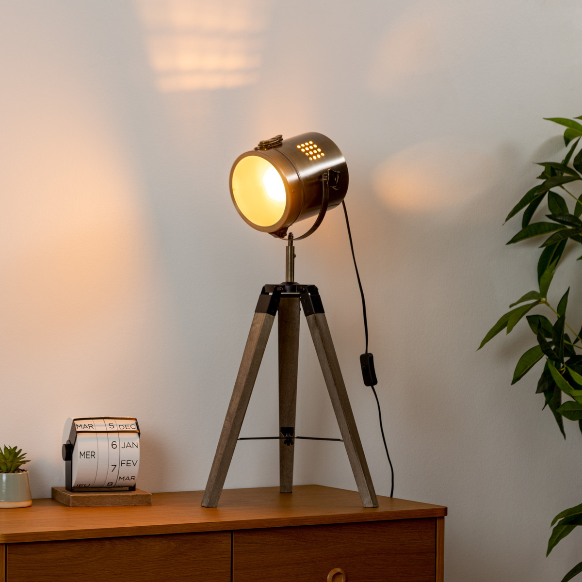 Lampe trépied projecteur orientable EBOR bronze, ATMOSPHERA