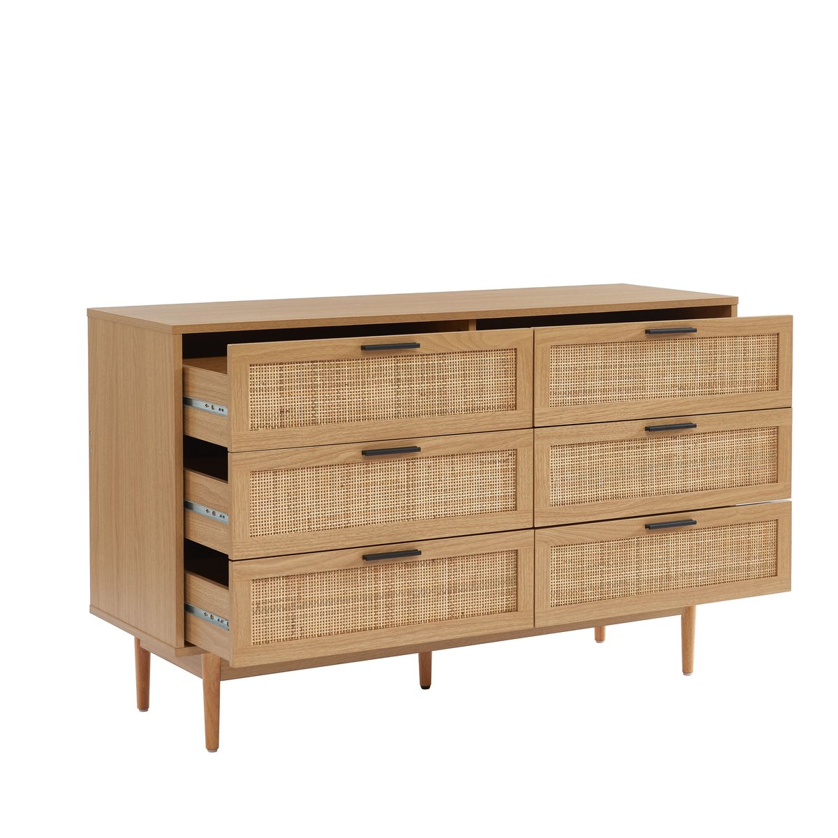 Commode cannage rotin 6 tiroirs AMANA chêne clair, BAÏTA