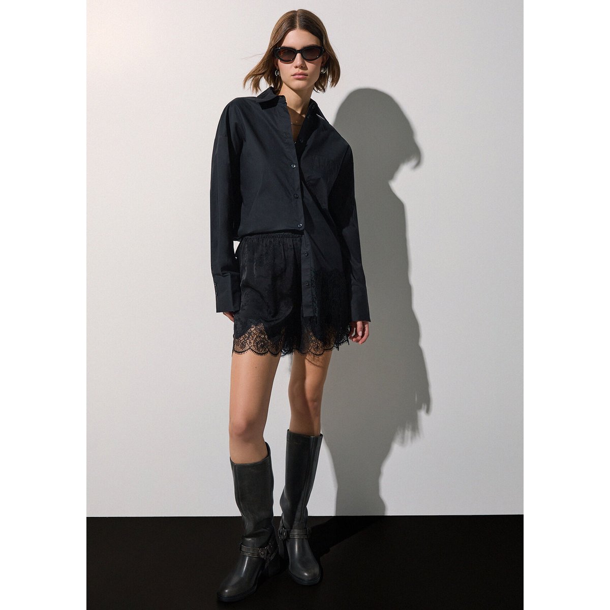 Chemise en popeline avec dentelle noir, LIU JO
