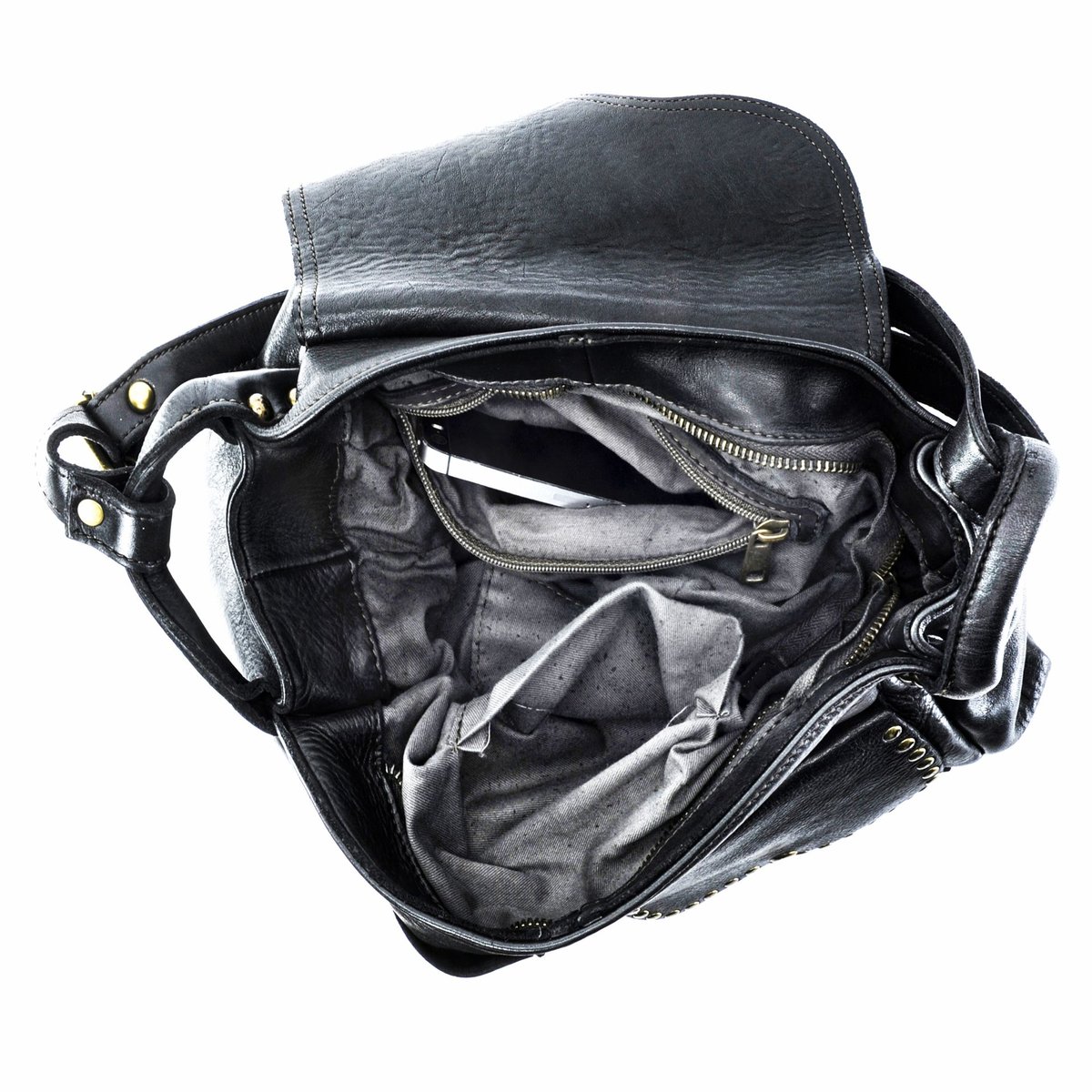 Sac bandoulière en cuir italien MISS CLYDE noir, OH MY BAG