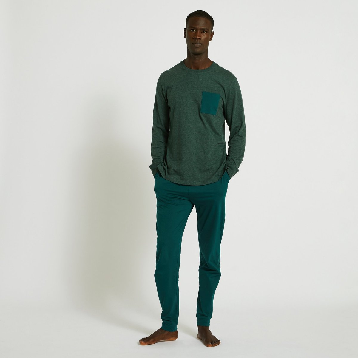 Pyjama manches longues et pantalon en jersey de coton, Bio bleu marine, MONOPRIX