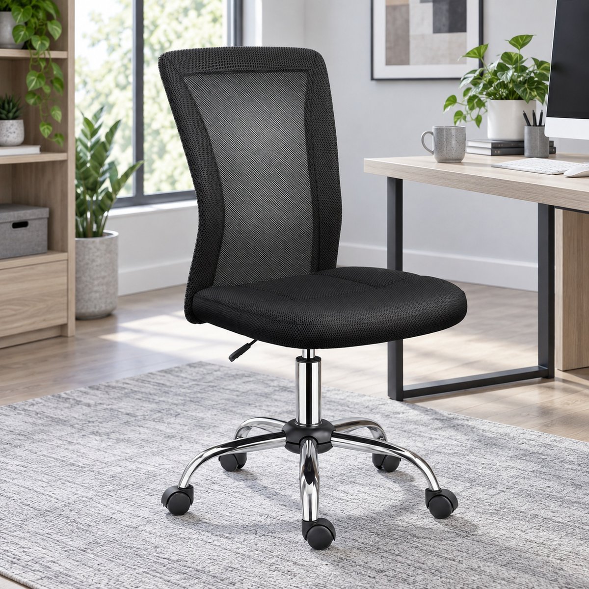 chaise de bureau Polyester Noir noir, HOMCOM