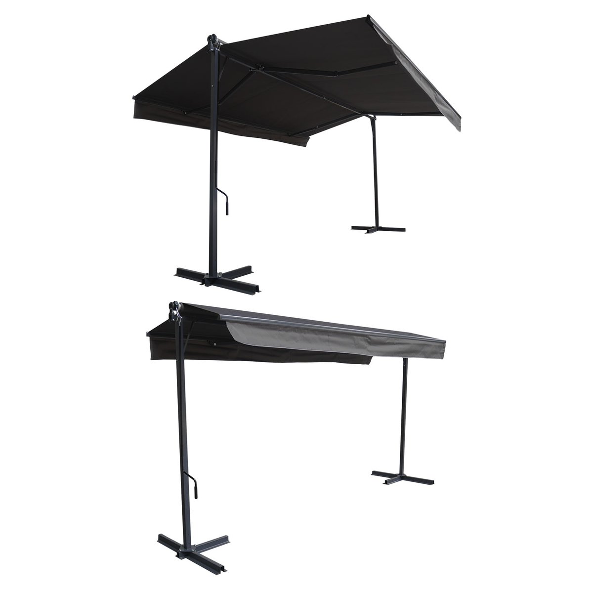 Store double pente sur pieds, 3,95x3m, FRENE gris anthracite, HAPPY GARDEN