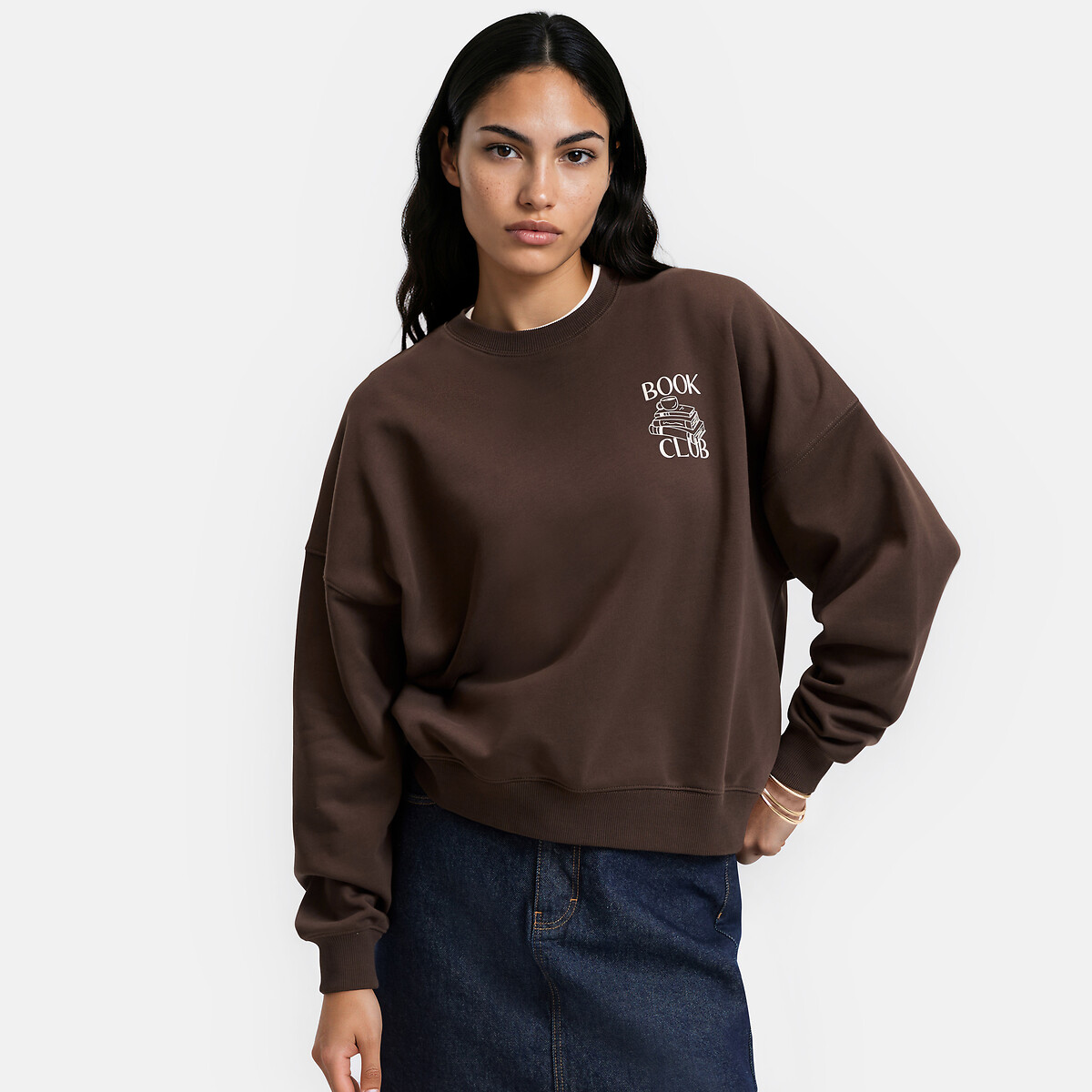 Book Club Graphic Cotton Crew Neck Sweatshirt brown, LA REDOUTE COLLECTIONS