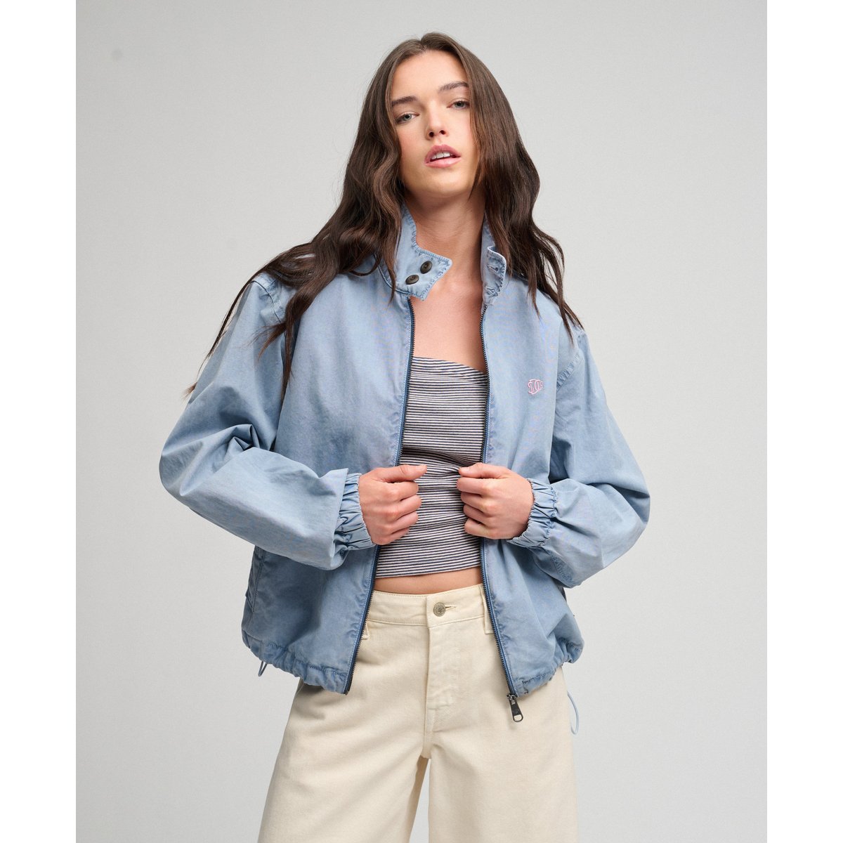 Blouson Harrington en Coton bleu denim délavé, SUPERDRY