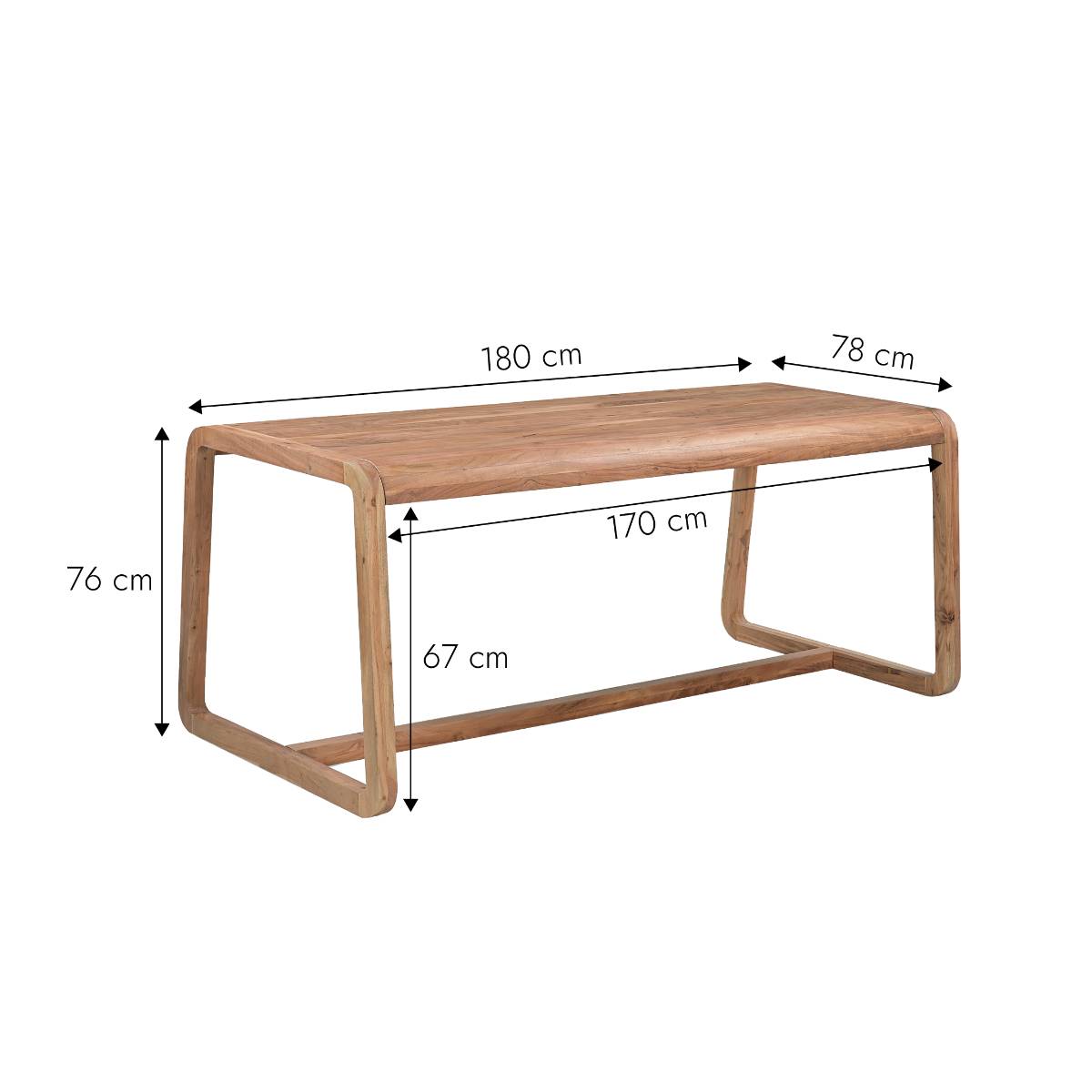 Table à manger en bois d'acacia KALANI bois clair, MADE IN MEUBLES 
