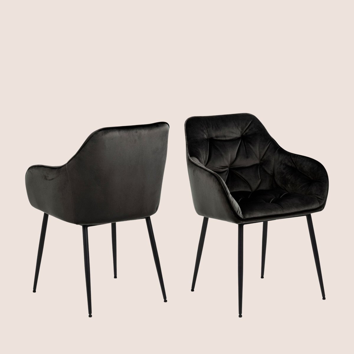 Fauteuil de salle à manger en velours et métal (lot de 2) - TERI gris marron, HELLIN, DEPUIS 1862